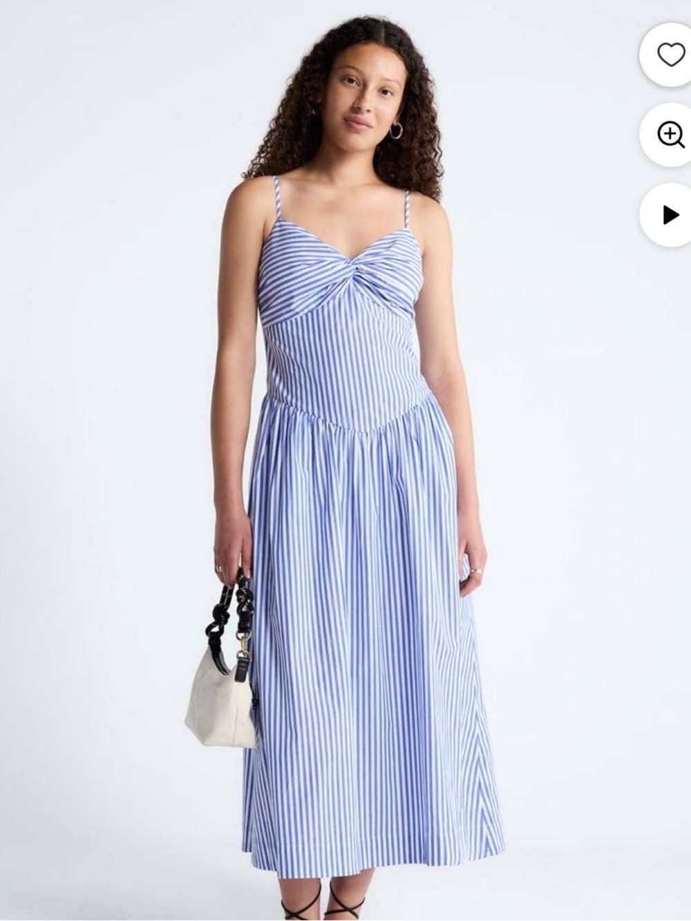 Blue and White Striped Spaghetti‑Strap Midi Dress
